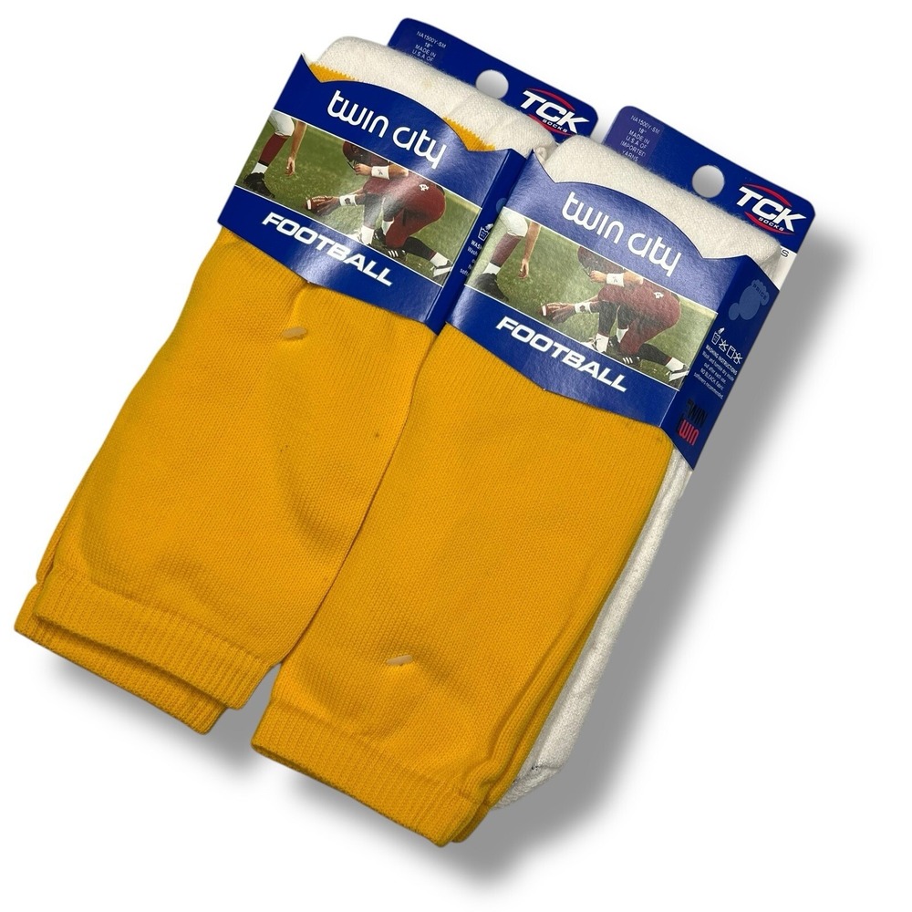 Twin City TCK Football Tube Socks Gold White 18 Inch NA1500Y-SM 2 Pairs USA Made